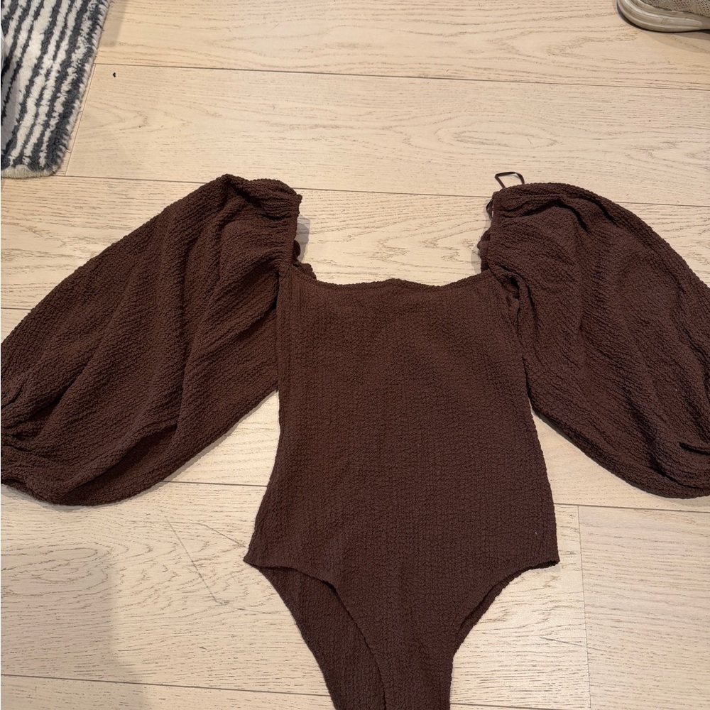 Zara - Puff-Sleeve One-Piece  - Chocolate Brown